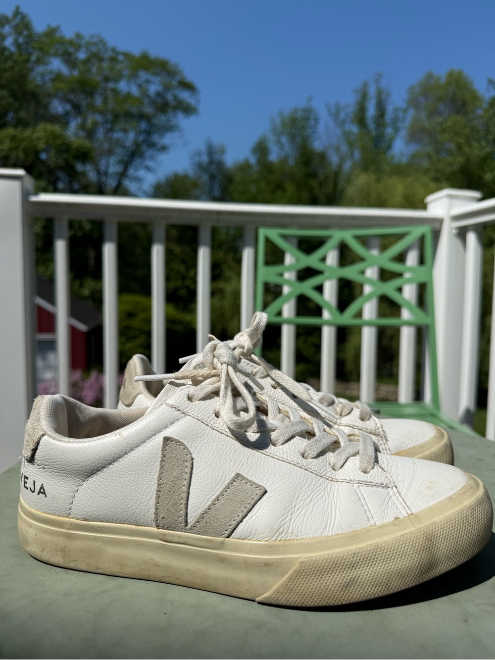 Veja White Leather Low-Top Sneakers with Beige Accents